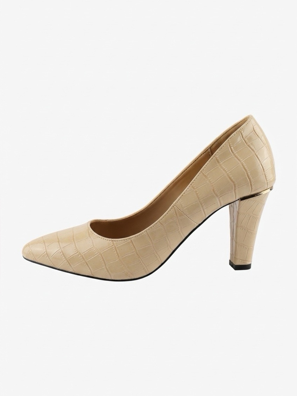 Classic Beige Croc-Embossed Pointed Toe Pumps